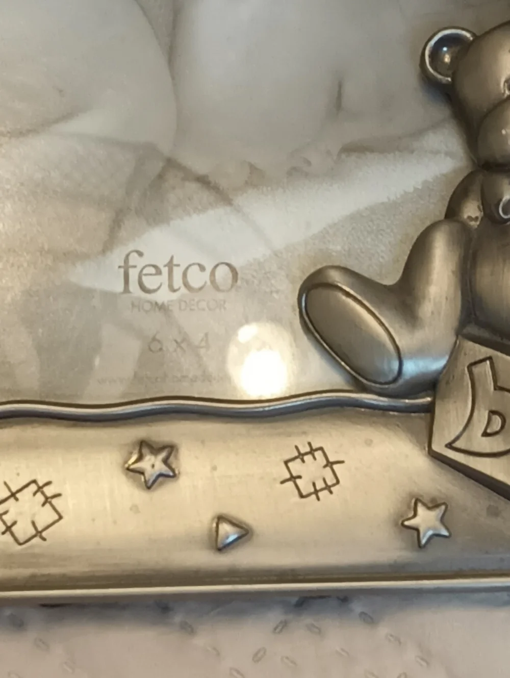 Fetco Pewter Teddy Bear Frame with Stars 6x4